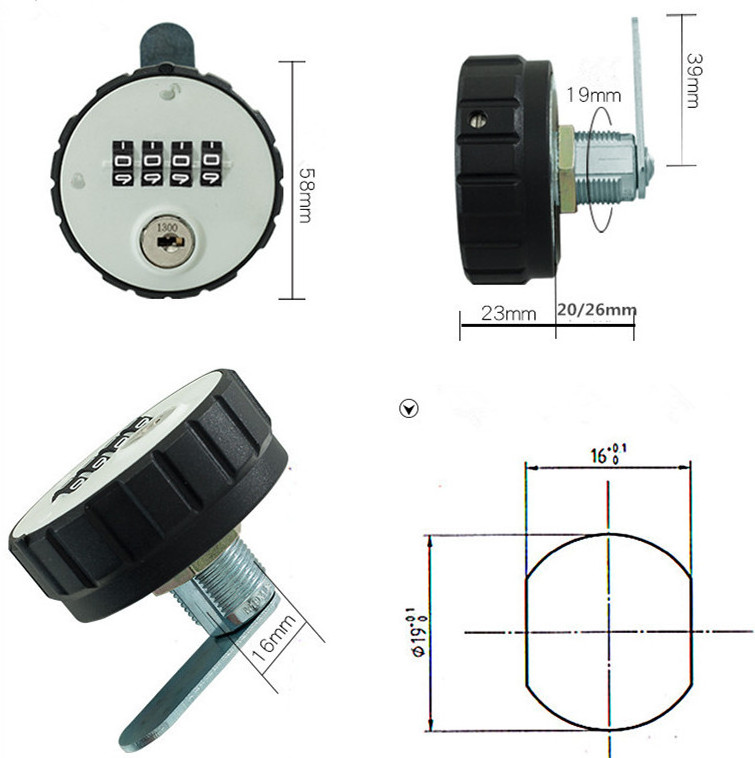 4 digits Mechanical Combination Round Cam lock Furniture Cabinet Locker lock With Master Key