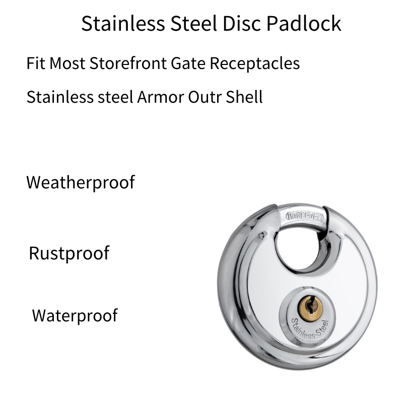 USA waterproof stainless steel disc lock 70mm uncuttable disc custom logo padlocks with keys