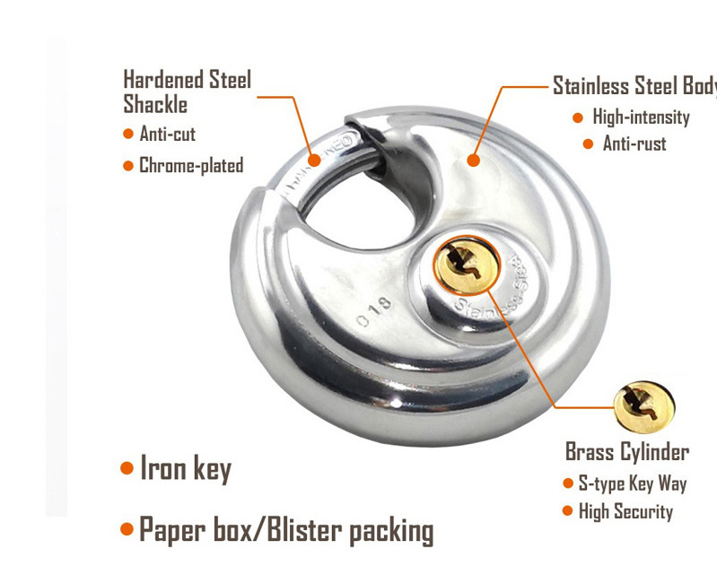 High Safety candado Disc Locks Heavy Solid  Disc Padlock Anti-theft Stainless Steel Round Padlock