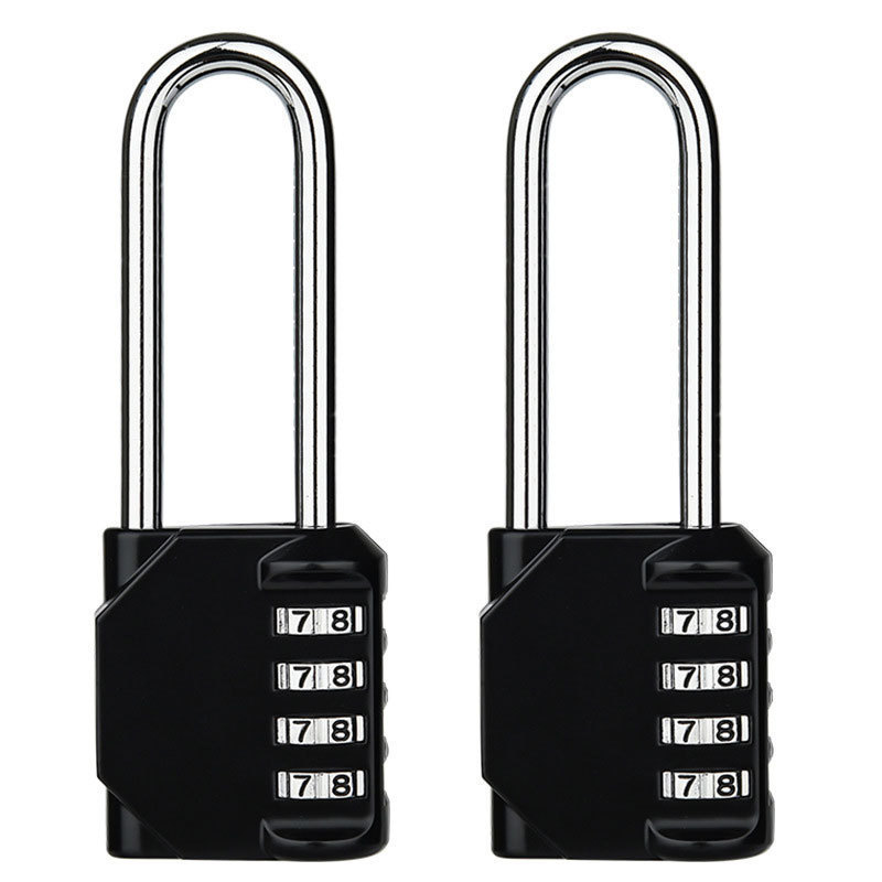 Zinc Alloy 4 Digits Heavy Duty combination padlock black padlock with long shackle for outdoor lockers