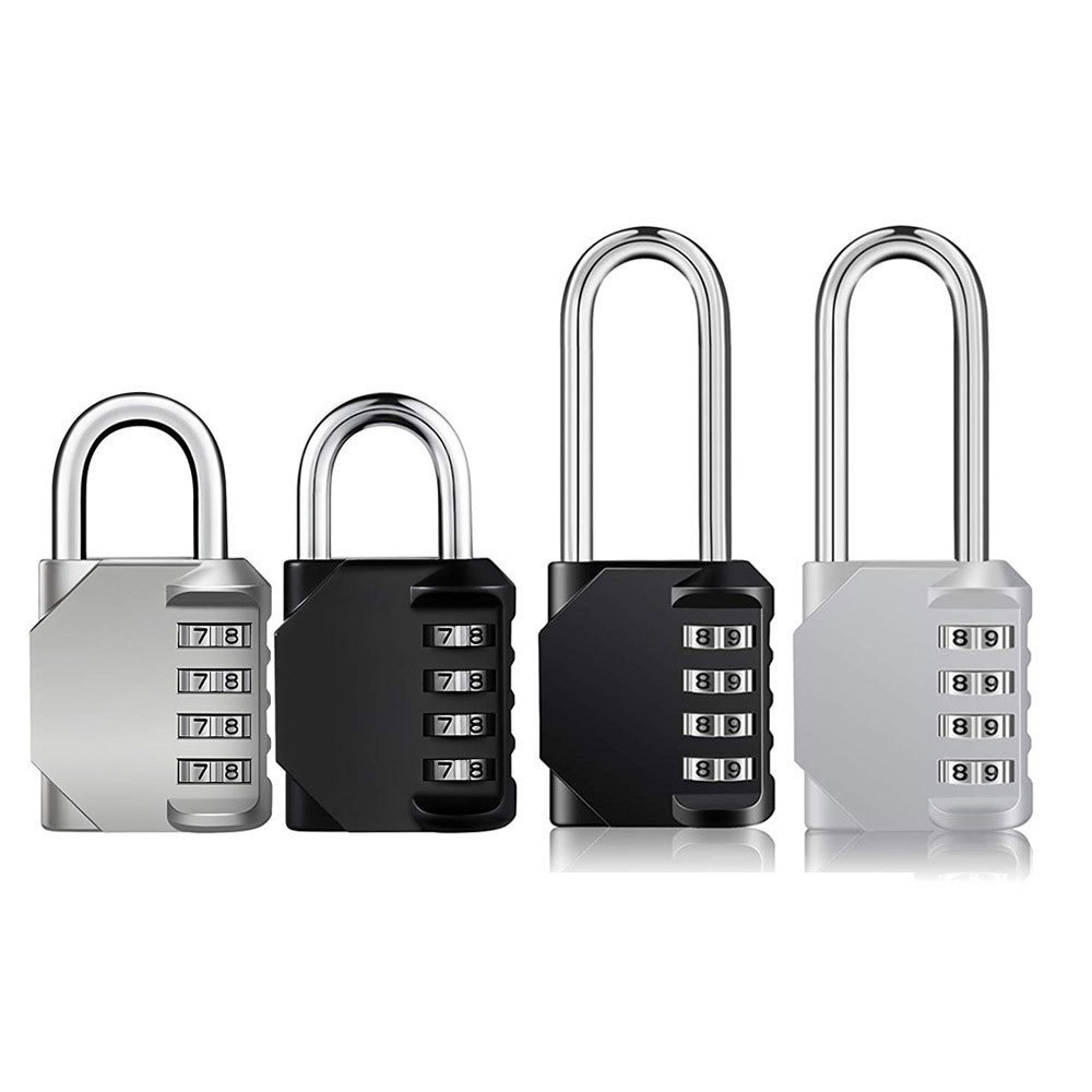 Zinc Alloy 4 Digits Heavy Duty combination padlock black padlock with long shackle for outdoor lockers