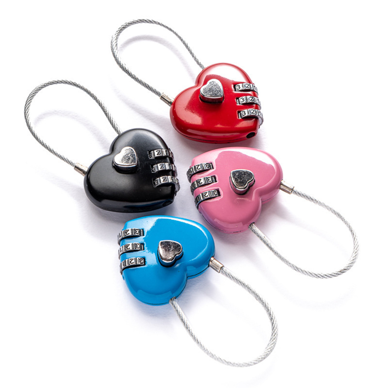 Steel cable love heart shaped combination lock padlock