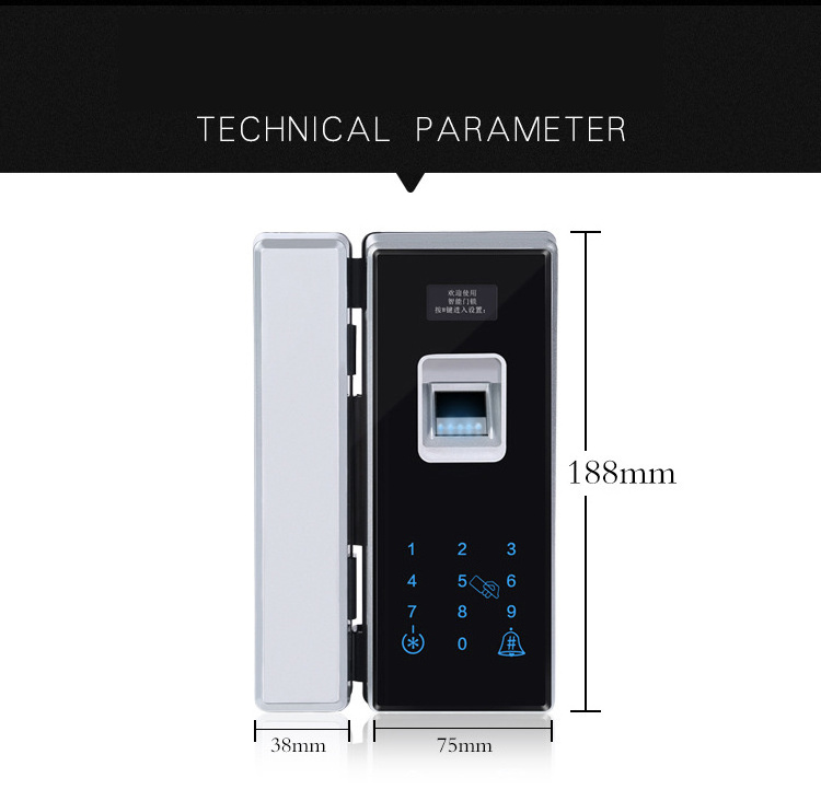 Classic style Smart digital fingerprint glass sliding door lock for glass door Single and  double door