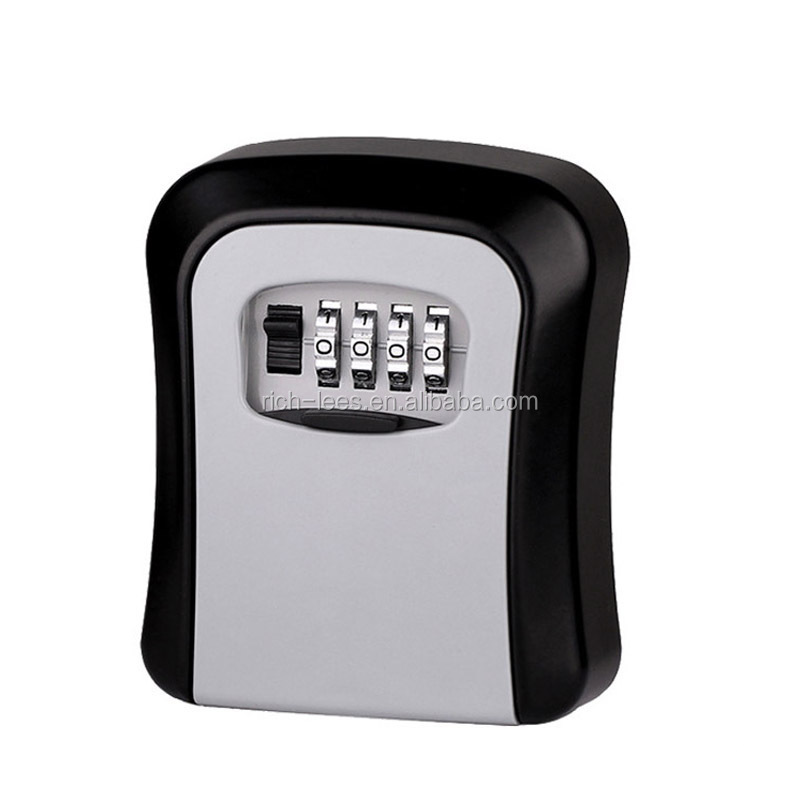 Outdoor Security Key Storage Lock Box Curved Wall Mount Holder 4 Digit Combination Password Keys Hook Organizer Box