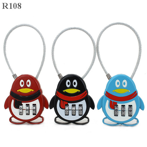 cute penguin shape combination padlock with Flexible Cable Wire for kids