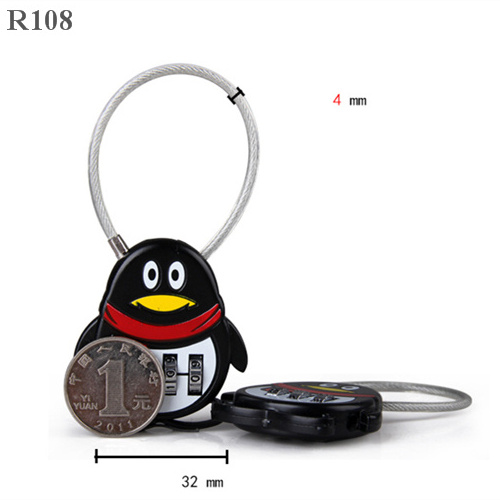 cute penguin shape combination padlock with Flexible Cable Wire for kids