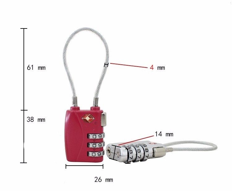 popular TSA approved travel luggage lock 3 digit combination metal cable TSA lock