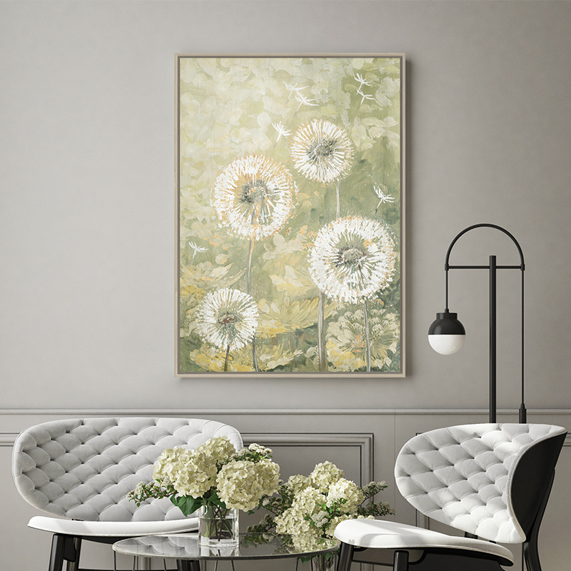 Hand-painted Dandelion Oil Paintings For Wall Decoration Framed Flower Painting Gold Foil Natural Landscape Gallery Wall Art