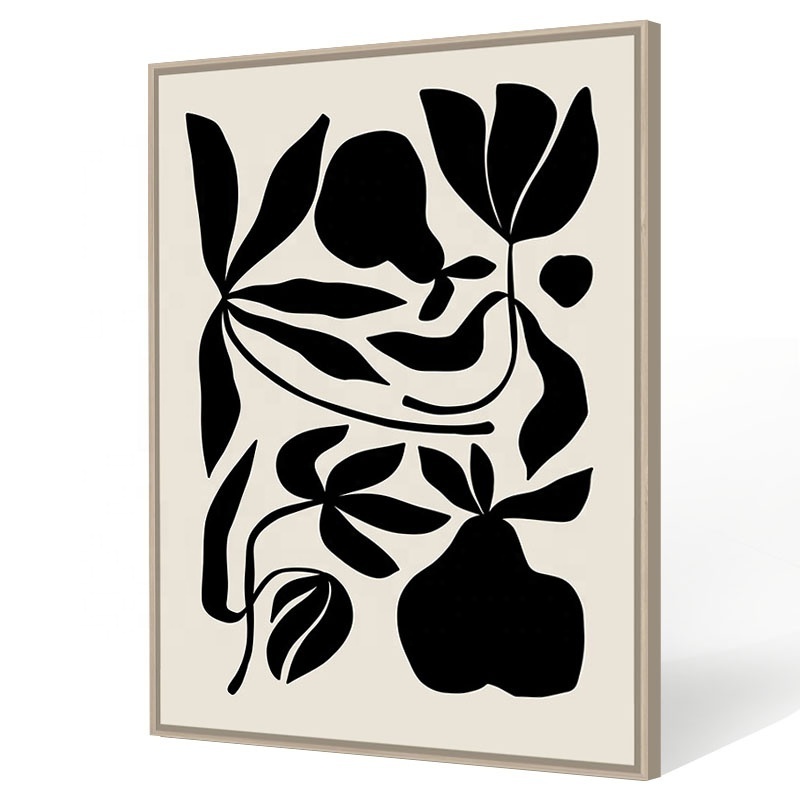 Abstract Wall Art Flowers and Fruits Hanging Painting Framed Canvas Art Modern Wall Decor 3D Texture Black Floral Botanical