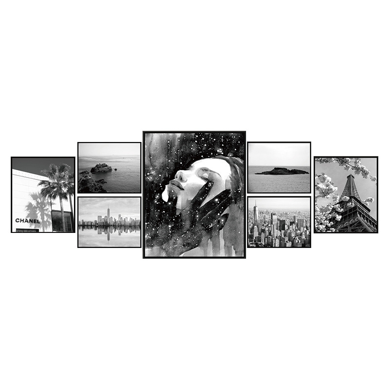 Cities and Women Art Set of 7 Black and White Photography Canvas Prints Wall Decor for Bedroom Living Room Bathroom