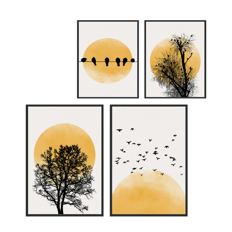 Paintings And Wall Arts Black Tree Birds Poster Art Print Pictures Family Gallery Motivation Framed Wall Art