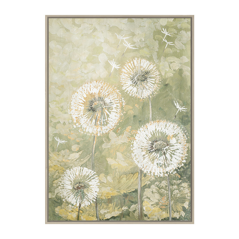 Hand-painted Dandelion Oil Paintings For Wall Decoration Framed Flower Painting Gold Foil Natural Landscape Gallery Wall Art