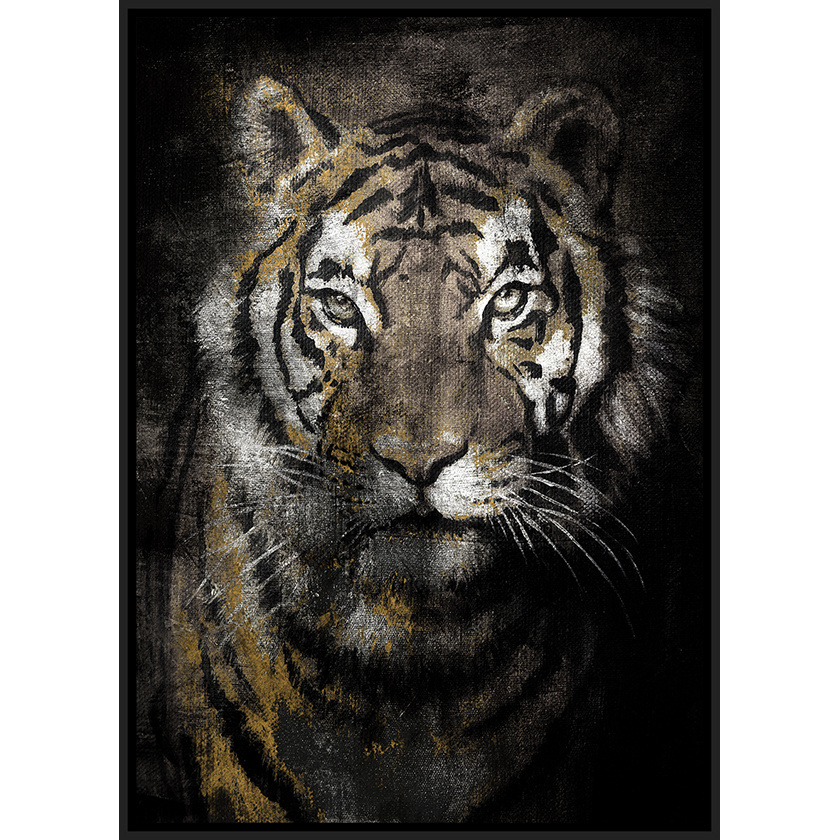 Painting Canvas Art Tiger Portrait Stretched Wall Art Framed Canvas Gold Foil Picture Figure for Living Room Bedroom