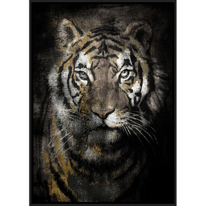 Painting Canvas Art Tiger Portrait Stretched Wall Art Framed Canvas Gold Foil Picture Figure for Living Room Bedroom