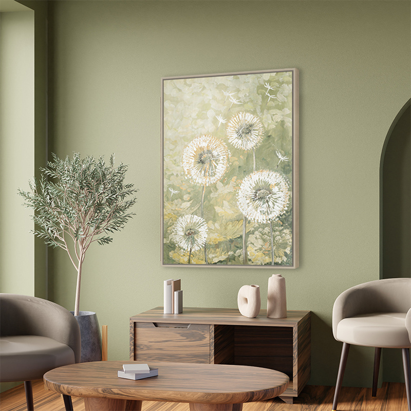 Hand-painted Dandelion Oil Paintings For Wall Decoration Framed Flower Painting Gold Foil Natural Landscape Gallery Wall Art