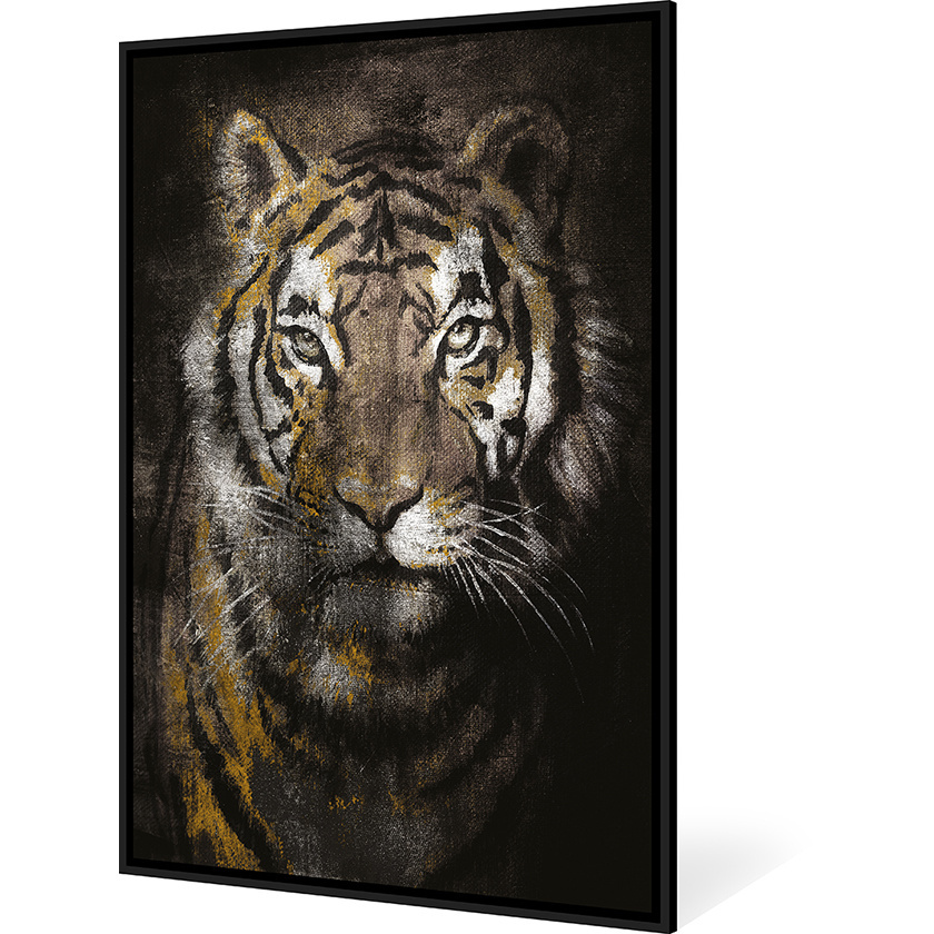 Painting Canvas Art Tiger Portrait Stretched Wall Art Framed Canvas Gold Foil Picture Figure for Living Room Bedroom