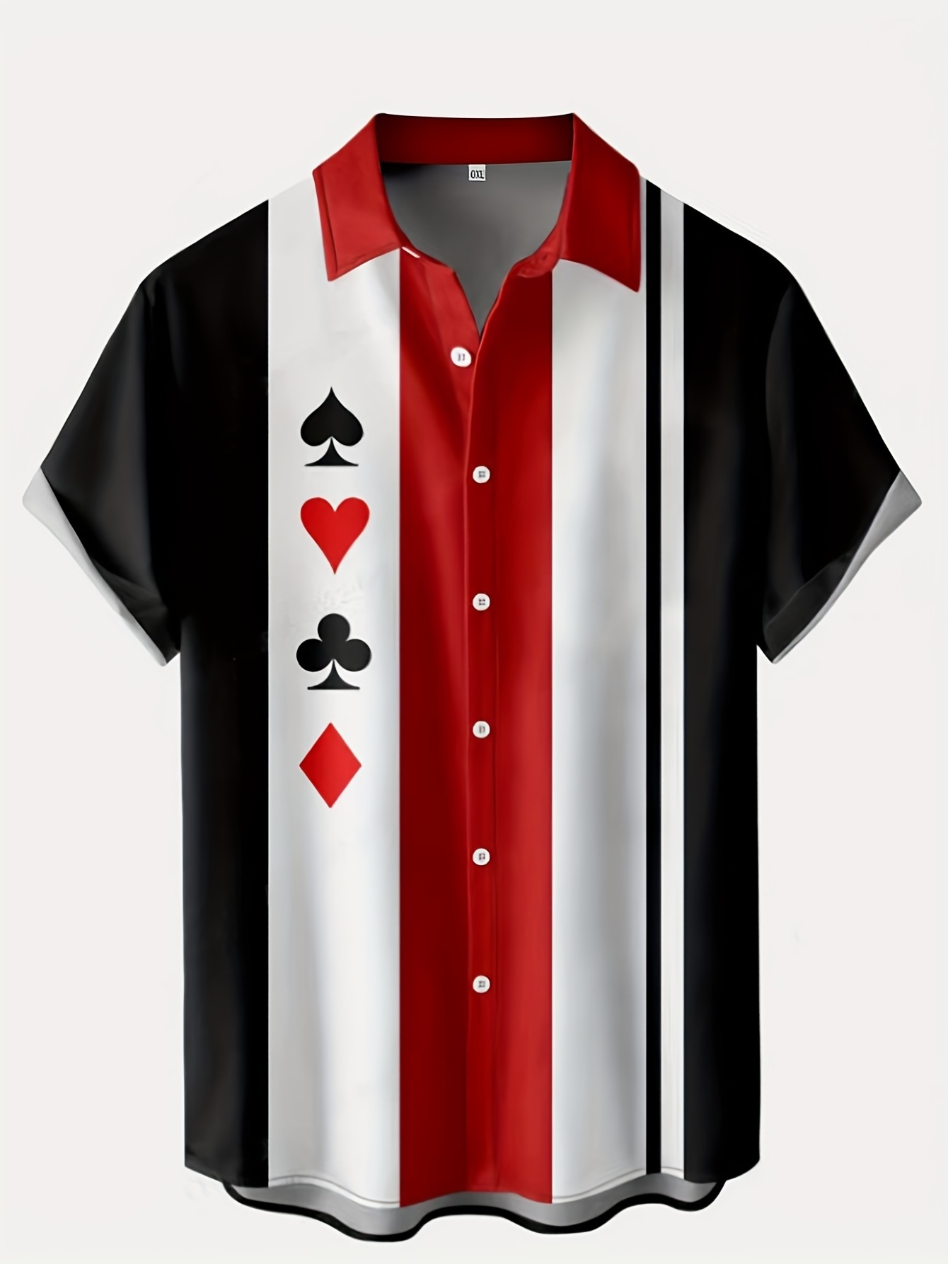 Fashionable Men's Poker Cards Pattern Striped Graphic Casual  Short-sleeve Shirt For Summer, Plus Size