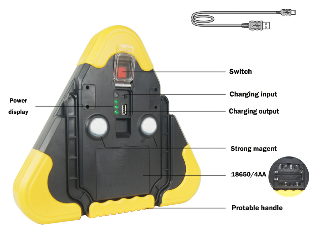 Outdoor Camping rechargeable / battery Triangle Safety Road Light Traffic Car Emergency Strobe Warning Light LED Work Light