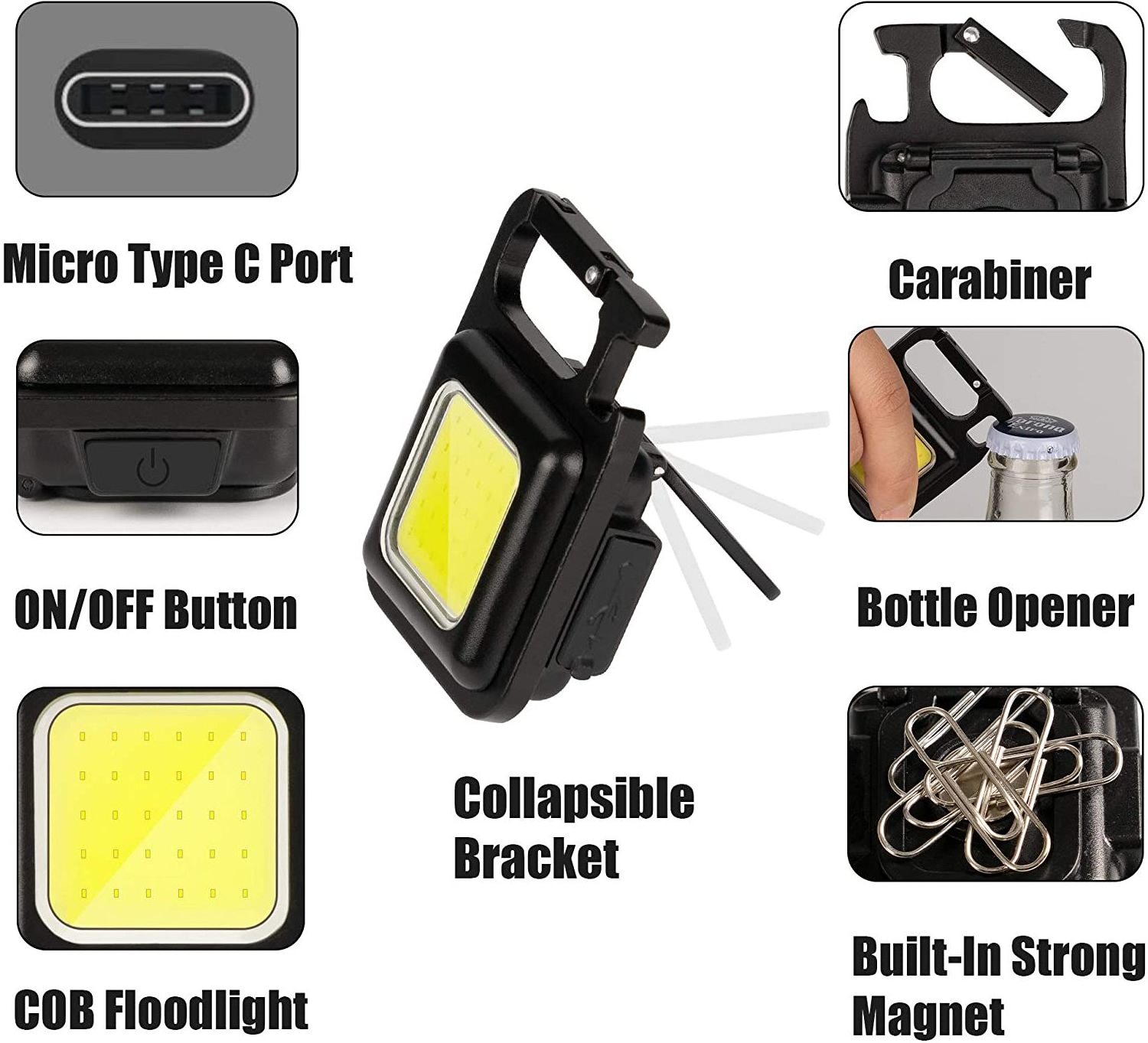 500 mAh COB Bright USB Rechargeable Torch Mini 3 Light Modes Work Light Small Pocket Flashlights Camping Keychain Light