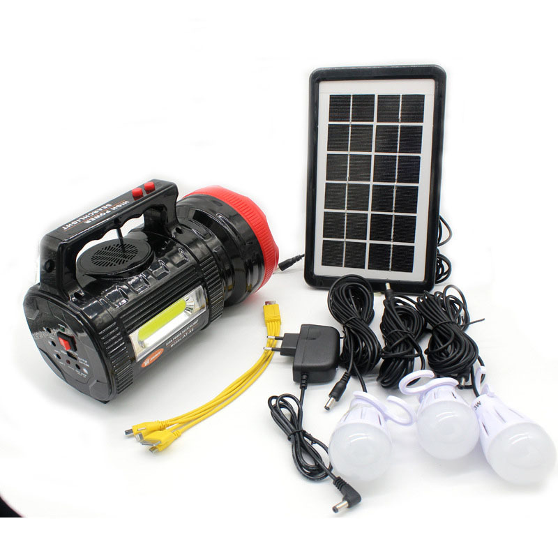 Portable Outdoor Long Range Solar Rechargeable Lighting System Flashlight with Radio and Power Bank