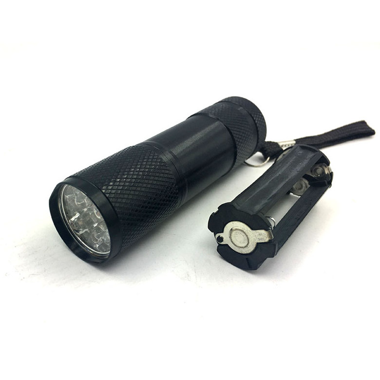 Super Bright powerfull pocket Keychain Promotion Medical 3*AAA Dry Battery Mini UV 9Led Flash Light with rope