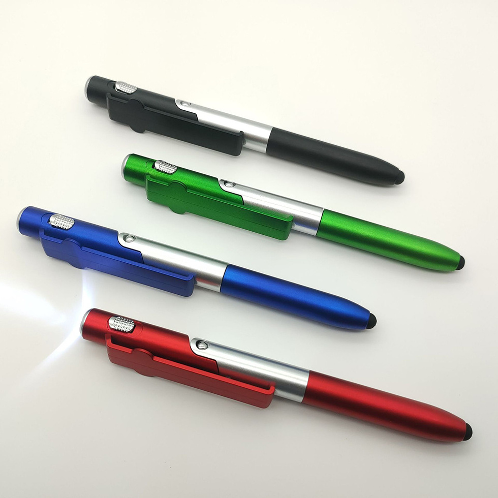 New Multi Function Twist Action Foldable Phone Stand Led Ball Pens and Stylus Pen With Flashlight