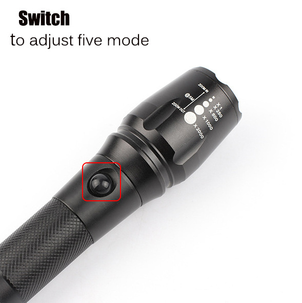 Hot Sale 90g XML T6 LED Powerful 18650   Rechargeable Torch High Power Dimmable Zoom Tactical Flashlight LED Flashlight Set