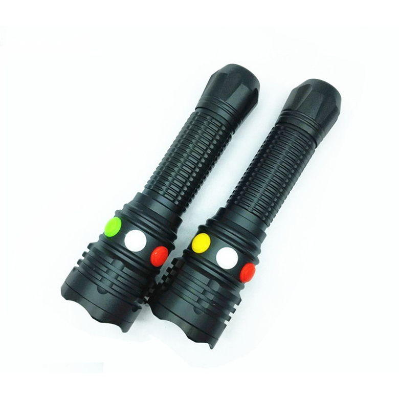 Factory Super Bright Tricolor Magnetic Rechargeable White Red Yellow Railway Signal LED Flashlight made in china