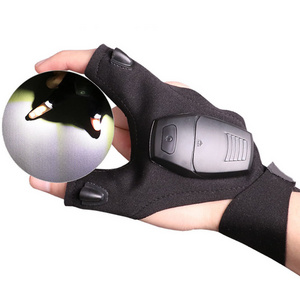 Hardware Worker Use Fingerless Magic Strap 2*AA Battery Led Glove Flashlight with LED Light