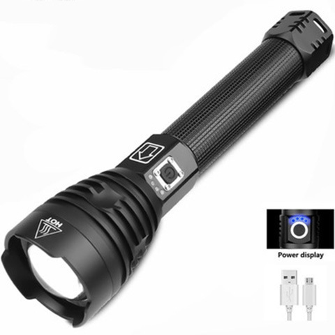 Super bright long throw 1km waterproof portable multifunction Rechargeable XHP90 flashlight with keychain