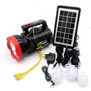 Portable Outdoor Long Range Solar Rechargeable Lighting System Flashlight with Radio and Power Bank