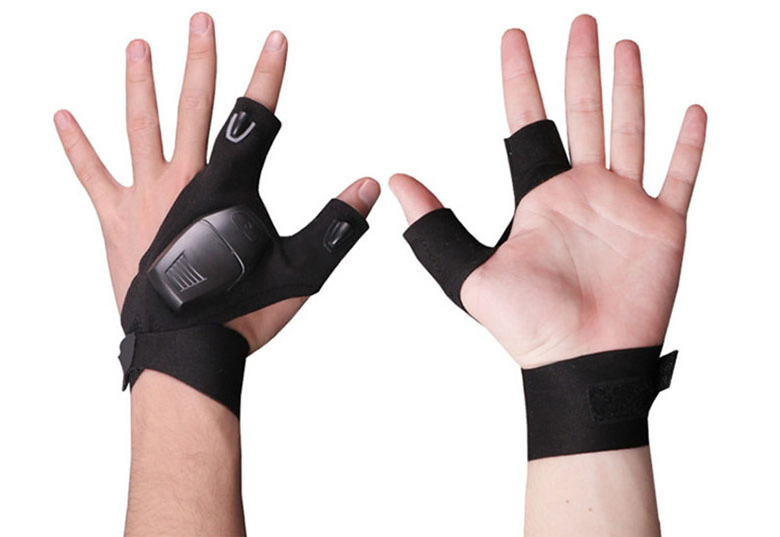 Manufacturer Magic Strap Fingerless Torch Flashlight Gloves For Repairing Night Fishing