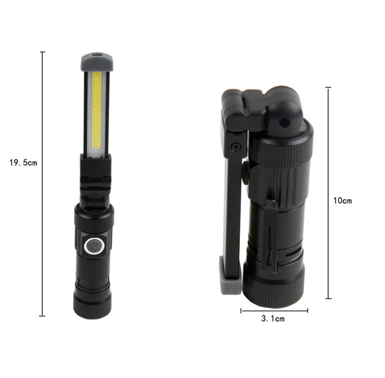 Aluminum 5 Modes Folding Portable USB Rechargeable COB Magnetic Work Flashlight  with clip