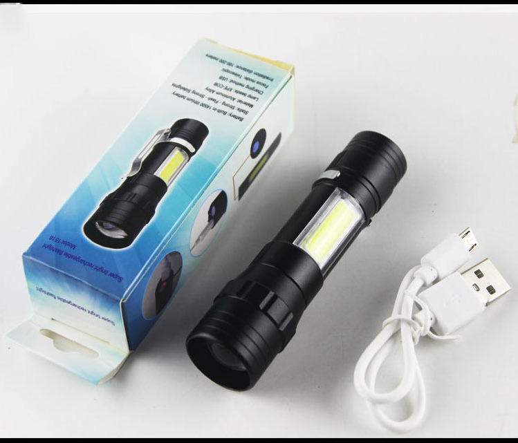 500 Lumen Aluminum Rechargeable Flashlights LED COB Flash Light USB Torch Flashlight for Emergency