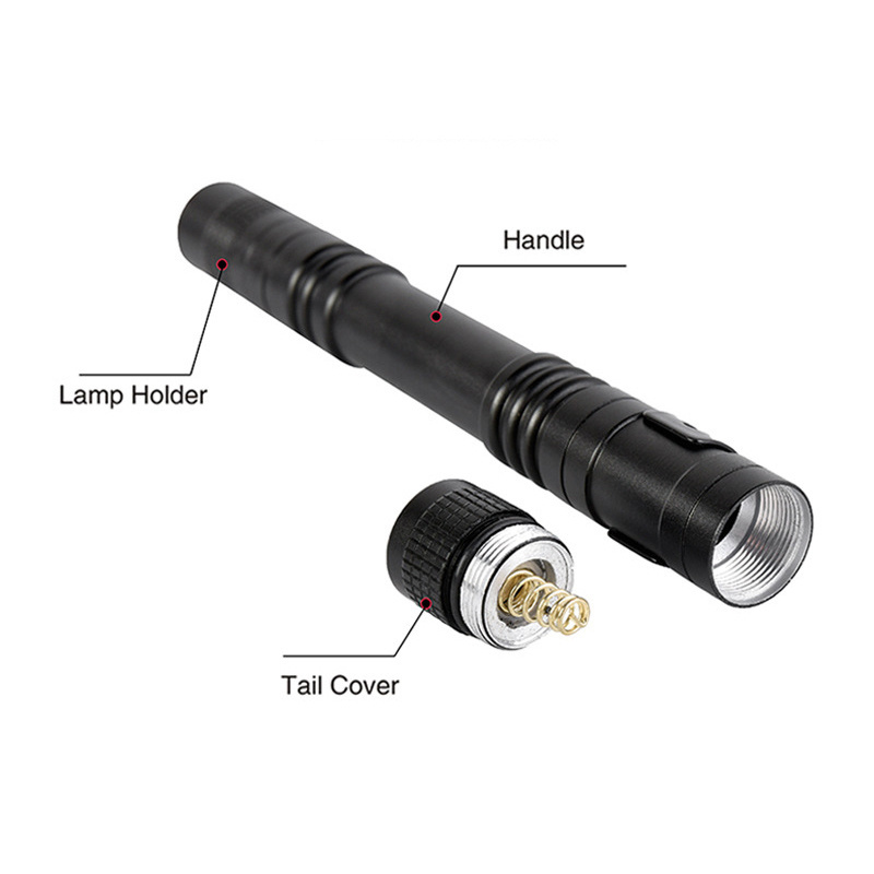 Hot Sale Mini LED Torch Light 2 AAA Battery Pen Light With Clip Portable Flashlight