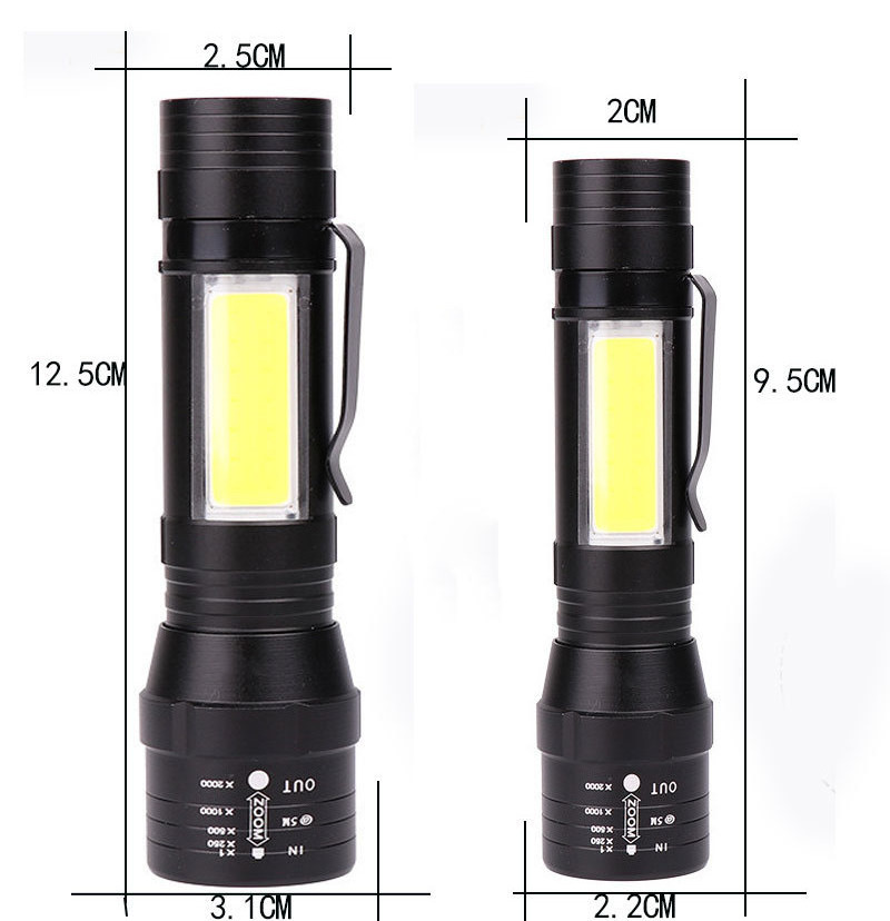 500 Lumen Aluminum Rechargeable Flashlights LED COB Flash Light USB Torch Flashlight for Emergency