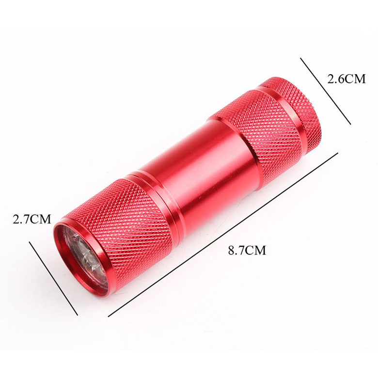 Super Bright powerfull pocket Keychain Promotion Medical 3*AAA Dry Battery Mini UV 9Led Flash Light with rope