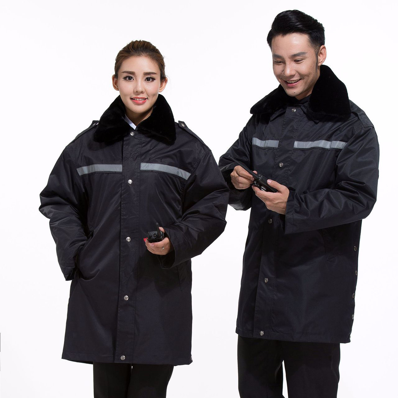 Wholesale private OEM custom security guard winter uniform jacket black color design outdoor wear coat for men women