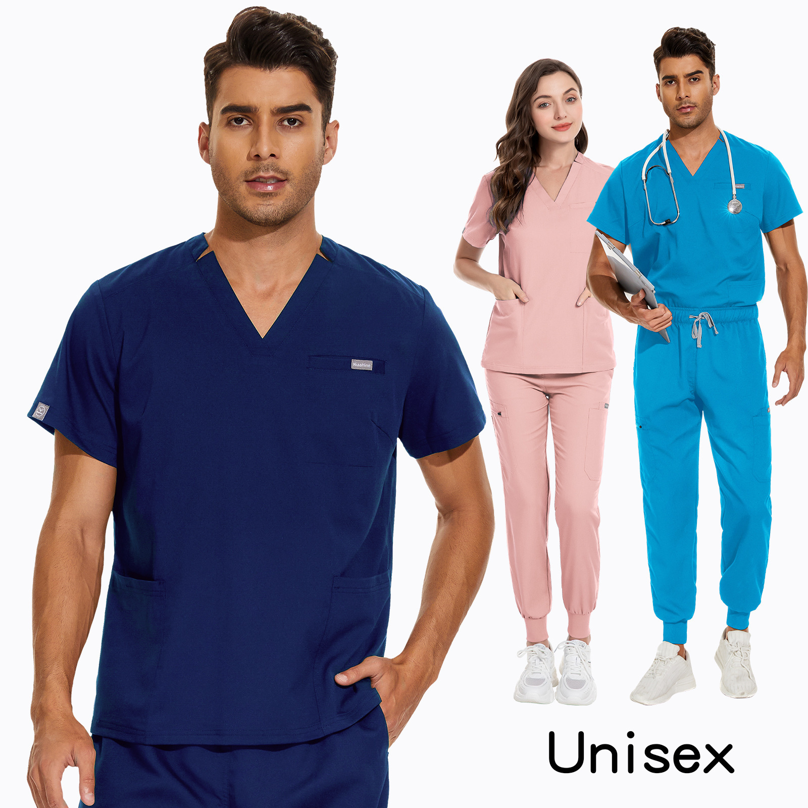 Luxury Navy Blue Medical Mens Nursing Uniforms Scrub Workers Men Joggers Scrubs Sets Uniforms Male and Female Scrub