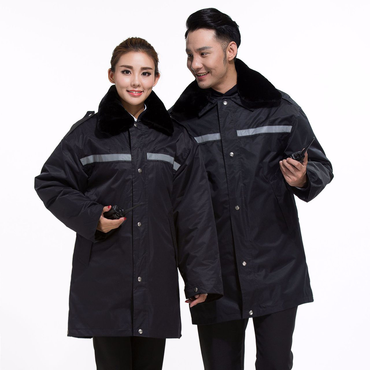 Wholesale private OEM custom security guard winter uniform jacket black color design outdoor wear coat for men women