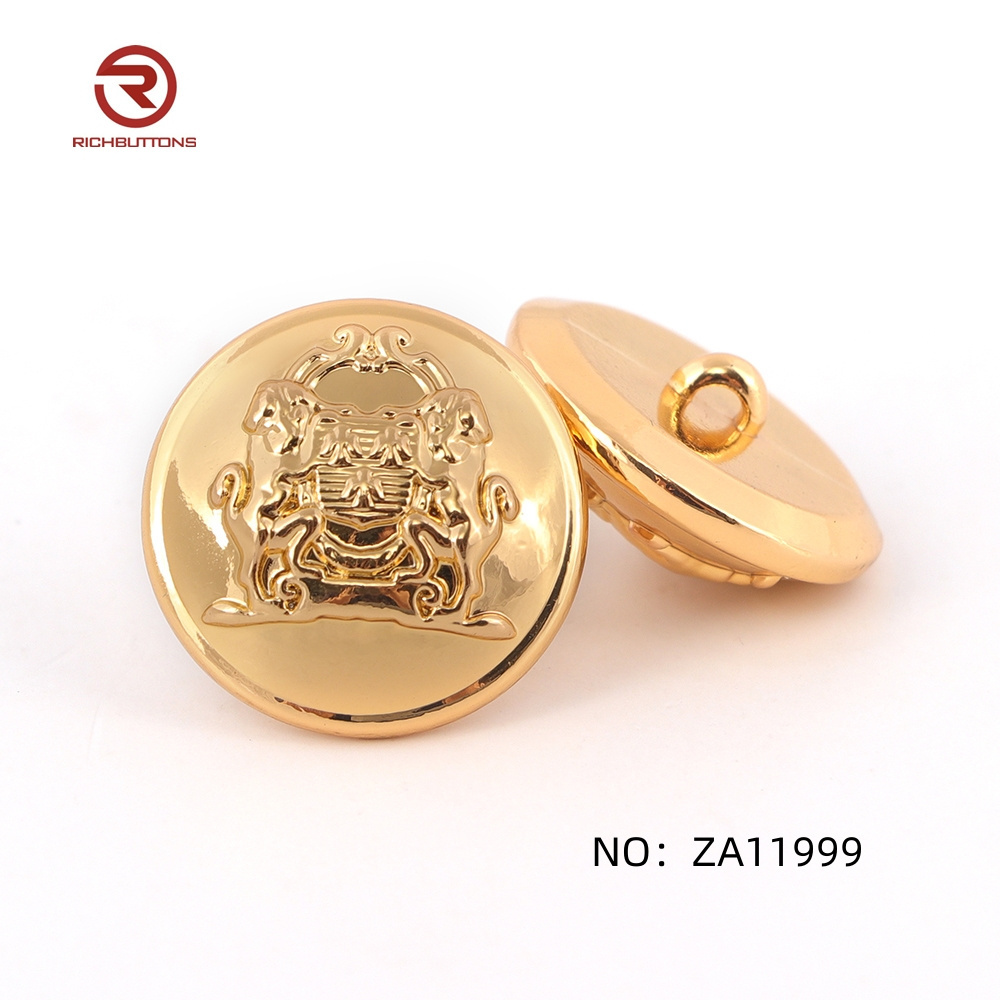 Uniform Button Fancy Embossed Design Metal Sewing Garment Accessory Gold Shank Brass Button for Blazer