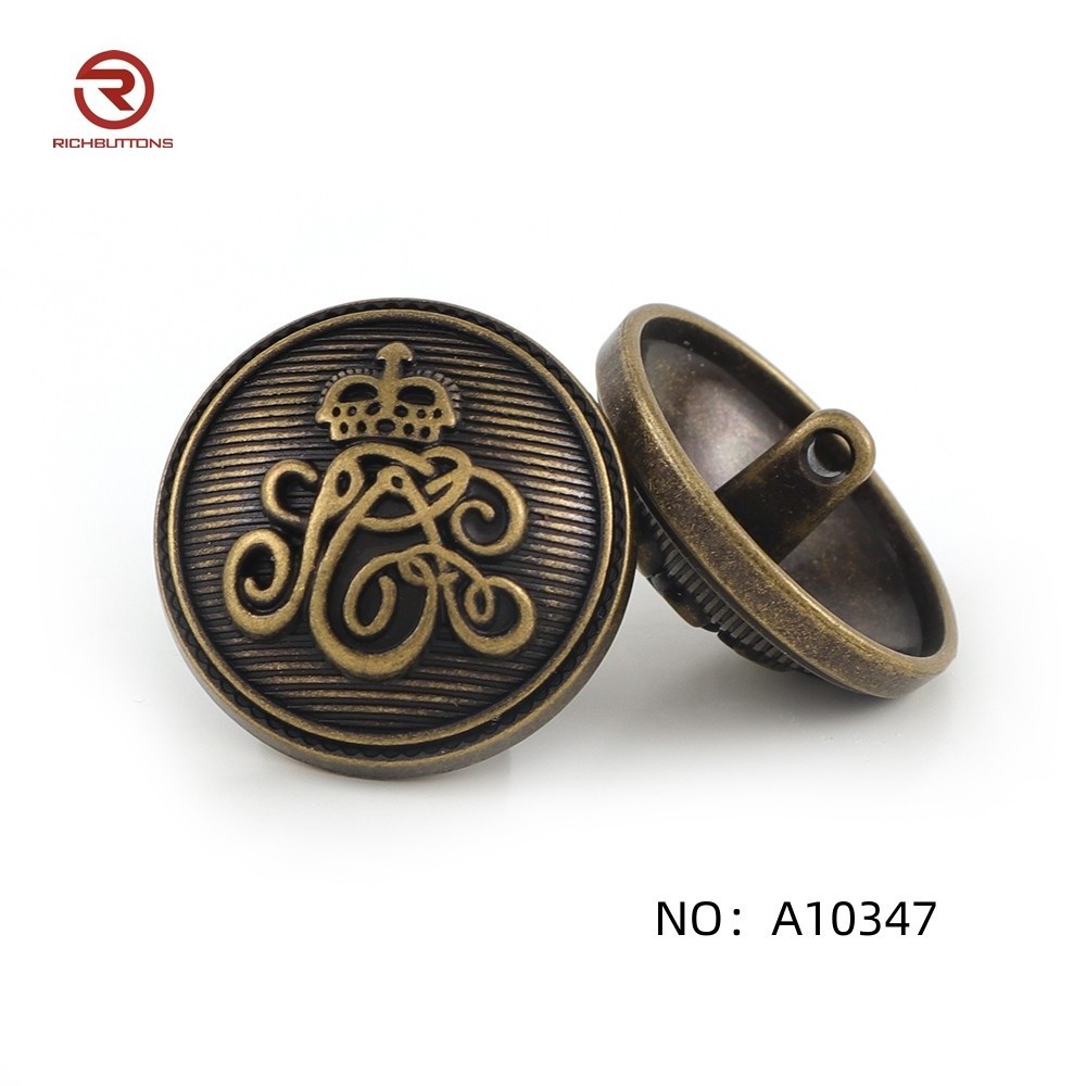 Button Manufacturer No MOQ Wholesale Custom Embossed Brass Gold Plated Metal Shank Button For Clothes