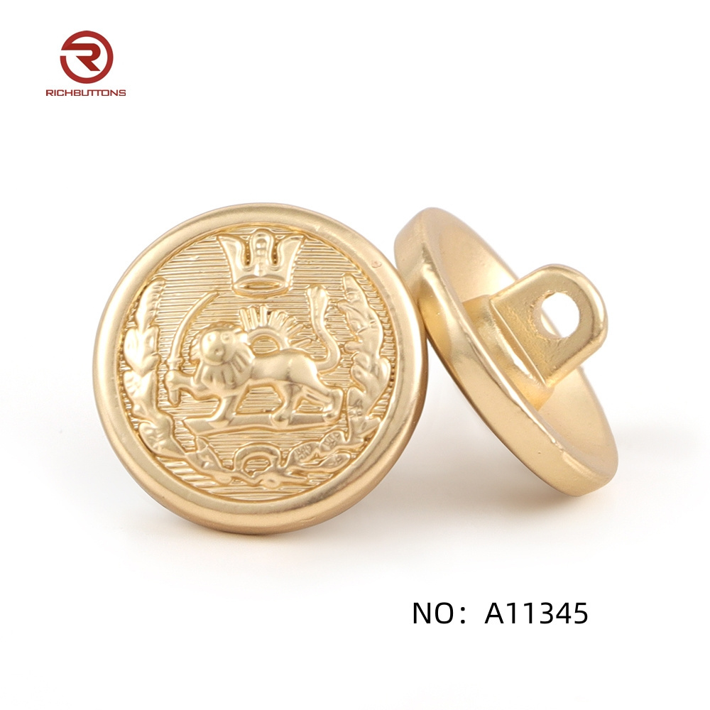 Uniform Button Fancy Embossed Design Metal Sewing Garment Accessory Gold Shank Brass Button for Blazer