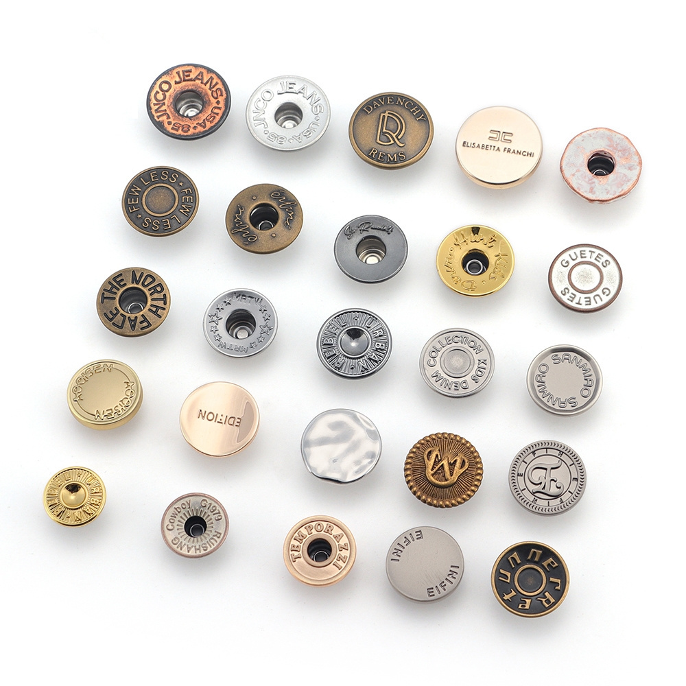 Washable Custom Jeans Rivet Engraved Logo Brass Buttons Stainless Steel Jeans Buttons For Denim Clothes