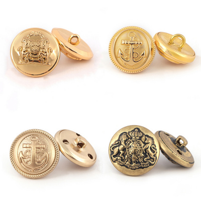 Uniform Button Fancy Embossed Design Metal Sewing Garment Accessory Gold Shank Brass Button for Blazer