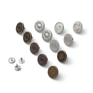 Garment Denim Button 15mm 20mm Metal Brass Custom Logo Anti Brown Silver Stainless Steel Jeans Button