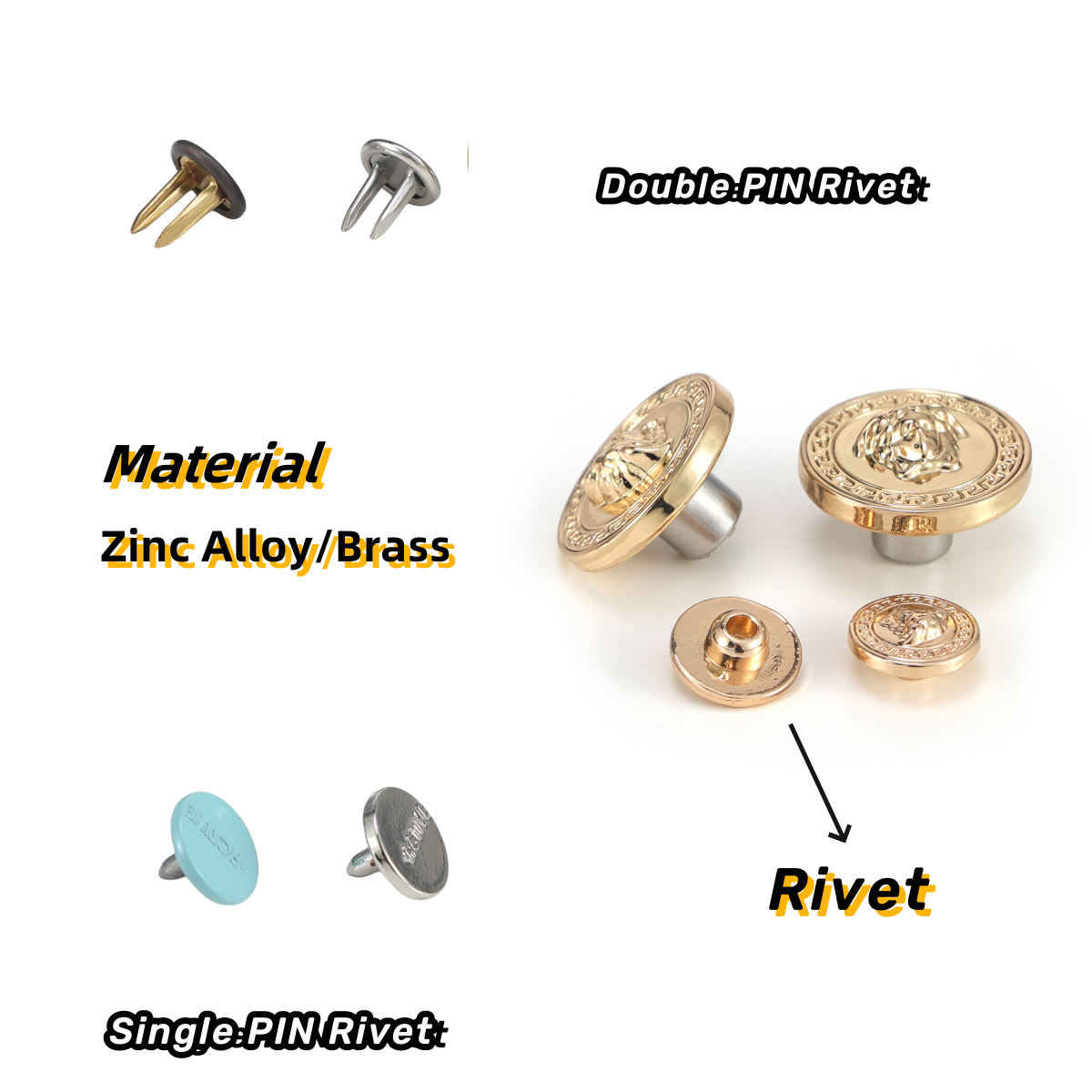 Custom Exquisite Brass Buttons With Rivets Metal Jean Buttons For Clothes