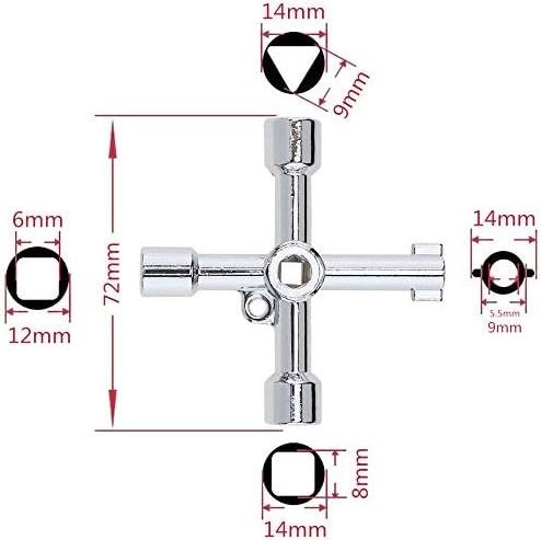 4 in 1 Universal Utilities Key Bit Zinc Alloy Plumbers Electricians Tools 4 Way Multi-Functional Universal Cross Key