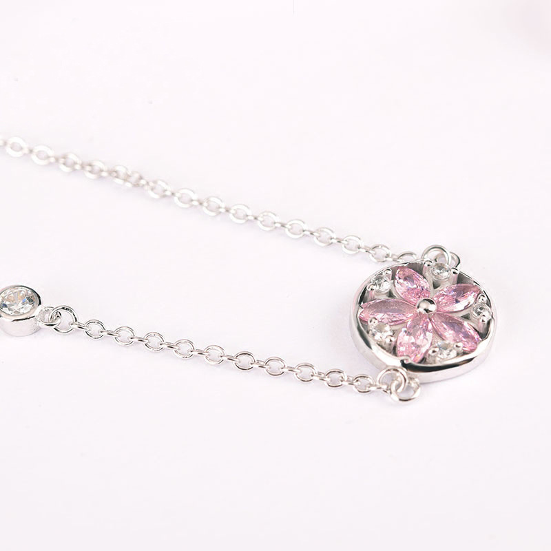 925  Silver pink diamond cz flower Bracelet