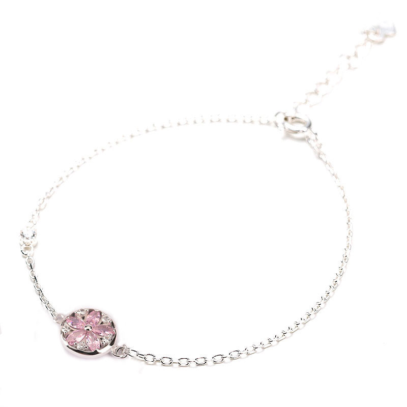 925  Silver pink diamond cz flower Bracelet